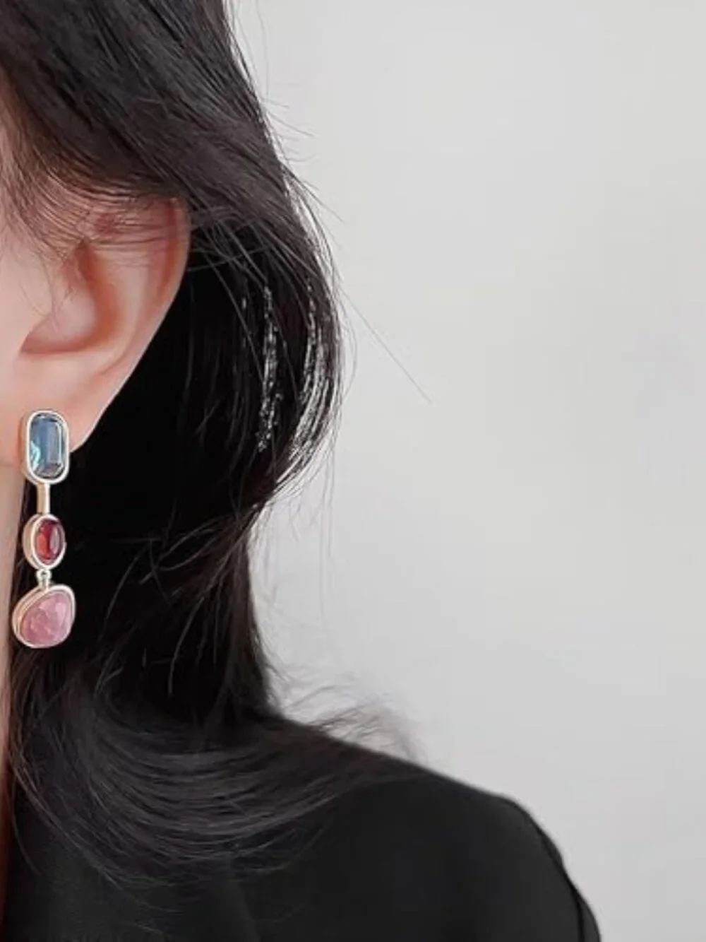 Asymmetrical Colorful Stone Earrings for Women Long Geometric Drop Earrings Chun